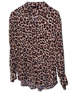 ZARA Leopard Print Sheer Blouse - Brown, Black